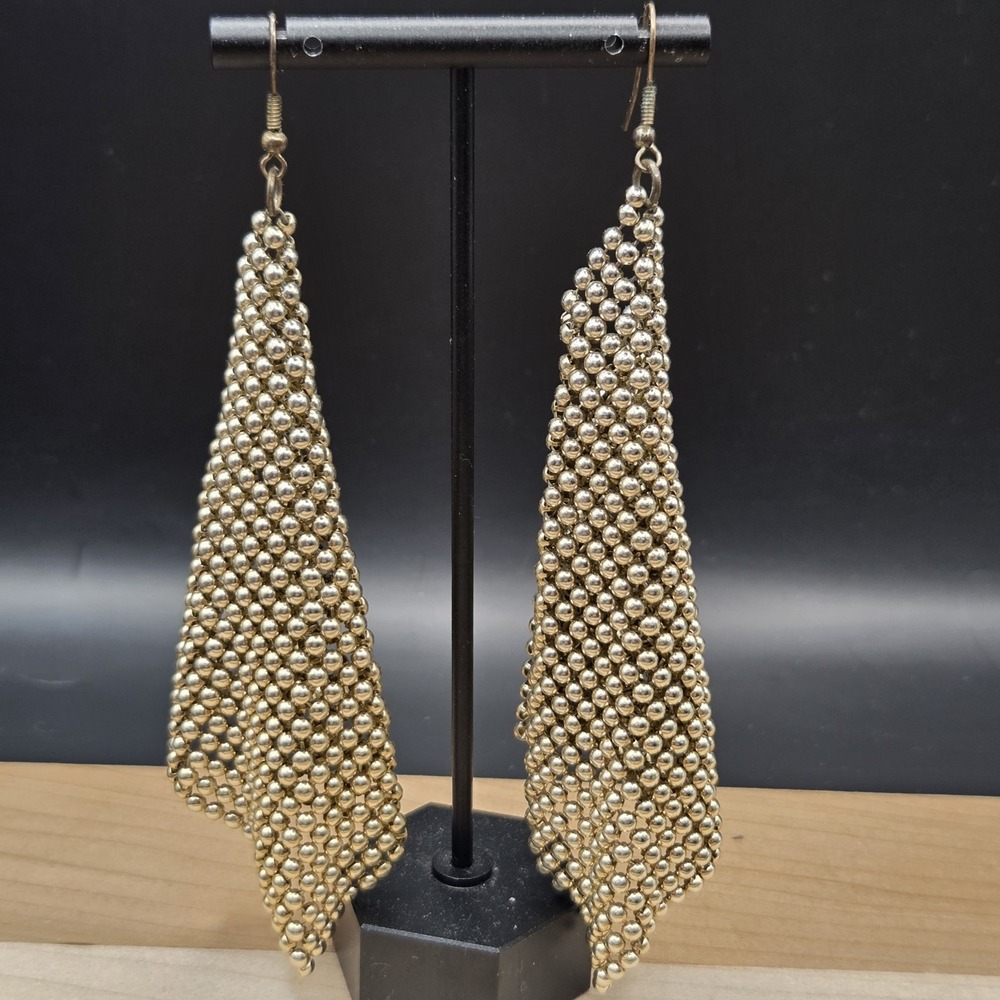 Large Vintage Gold Tone Mesh Dangle Earrings